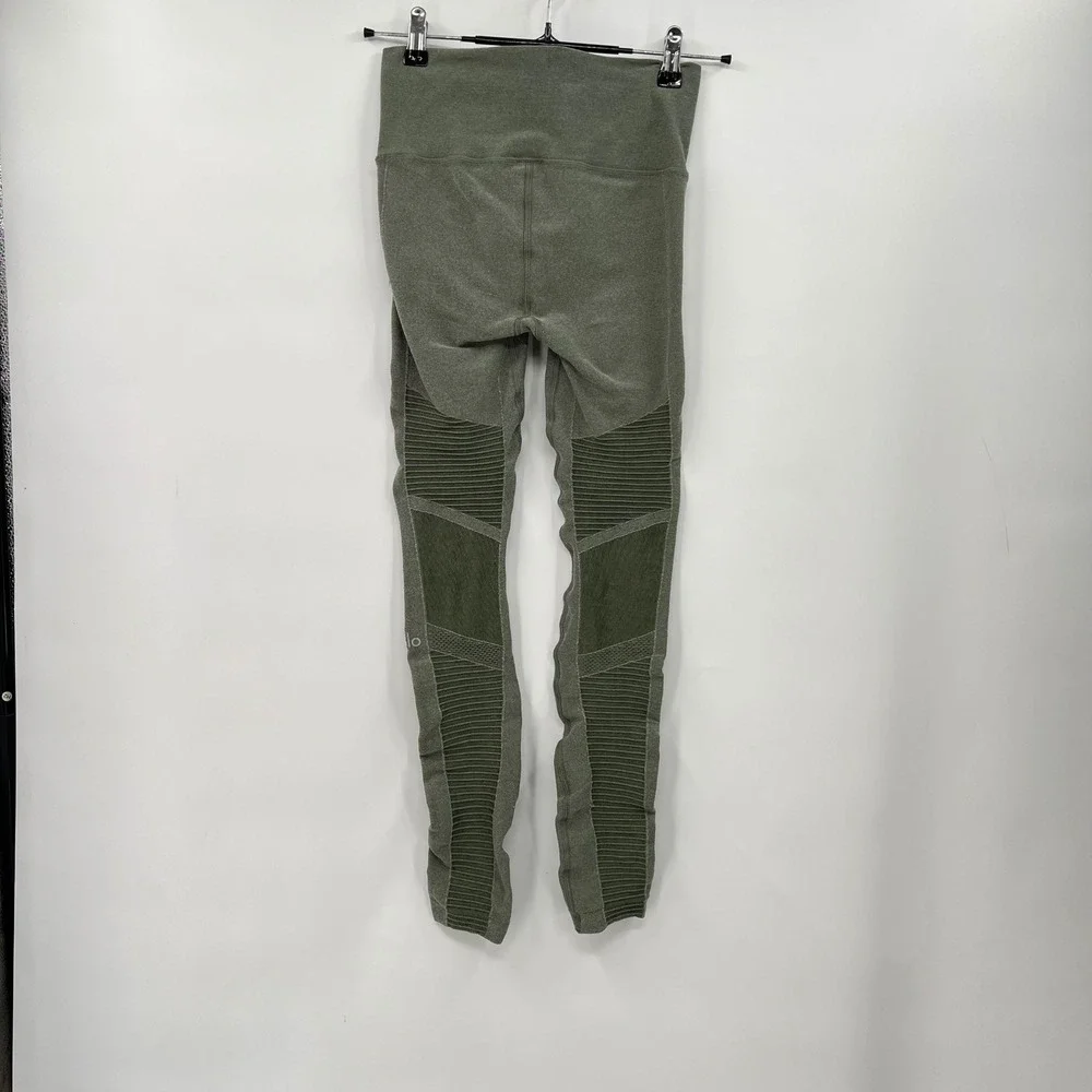 Alo Yoga High Waist‎ Moto Leggings Olive Green Mesh Panel Small